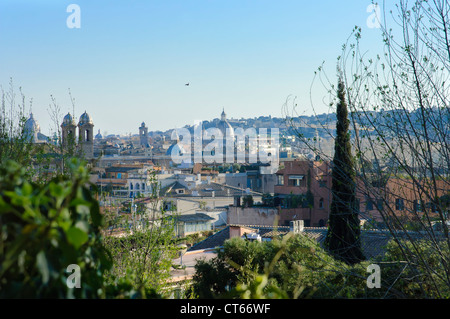 view of Rome from Pincio hill at sunset with Vatican on the background., Italy Stock Photo