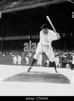 Babe Ruth in the New York Yankees dugout at League Park in Clevelenad,  Ohio, photo by Don Rothenberg, 1934 Stock Photo - Alamy