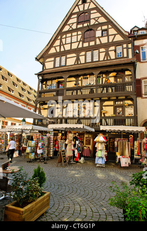 Place de La Cathedrale,Surrounding Strasbourg Cathedral, Tourists, Restaurants, Cafes,Strasbourg,France Stock Photo