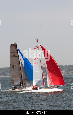 Newport Rhode Island high speed catamarans racing Stock Photo