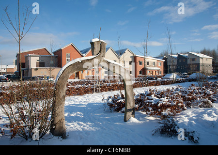 Staiths South Bank housing estate, Gateshead, in the snow Stock Photo