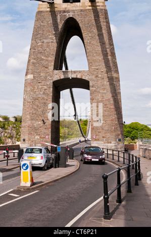 Cars crossing Clifton Suspension Bridge, Bristol, UK Stock Photo