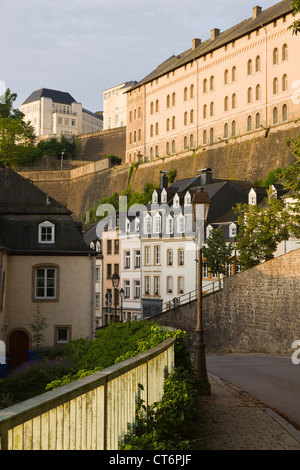 View at the quarter 'Grund' of Luxembourg City with the river alzette