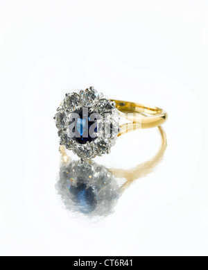 Antique Ceylon sapphire gold ring. Stock Photo