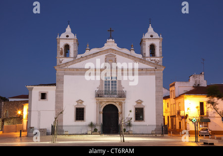 Igreja Santa Maria at dusk. Lagos, Algarve Portugal Stock Photo