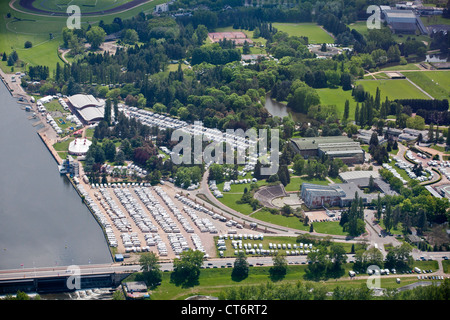 An aerial view of the Allier Lake at Vichy (Allier - Auvergne - France), during the 13 th camper van European fair. Stock Photo