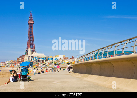 Blackpool tower beach and new seafront promenade Blackpool Lancashire England GB UK Europe Stock Photo