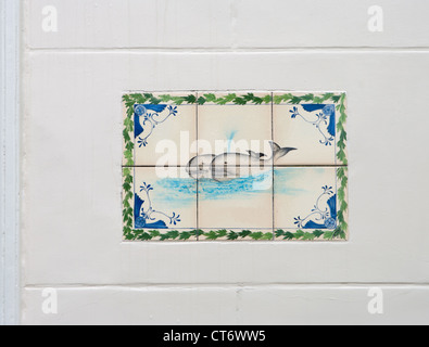 whale painted on a tile in traditional dutch style Stock Photo