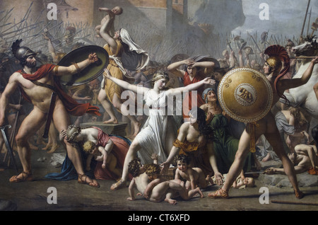 Paintings at Louvre Museum title - The Intervention Of The Sabine Woman. Artist Jacques-Louis David (1748-1825) Stock Photo