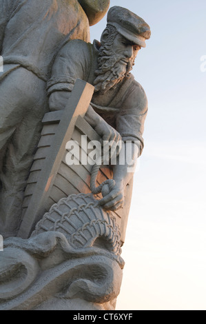 A sculpture entitled “Spirit of Portland”, hewn from a single block of Portland stone by Joanna Szuwalska. The Isle of Portland, Dorset, England, UK. Stock Photo