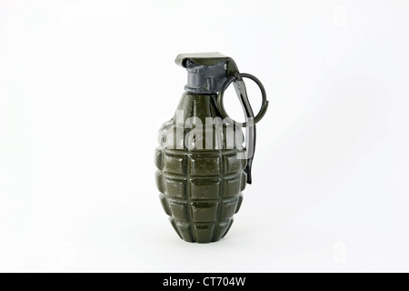 World War Two Vintage 'Pineapple' hand grenade on white background Stock Photo