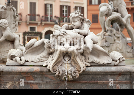 Detail of the Fontana del Nettuno or Neptune's Fountain, Piazza Navona, Rome, Italy Stock Photo