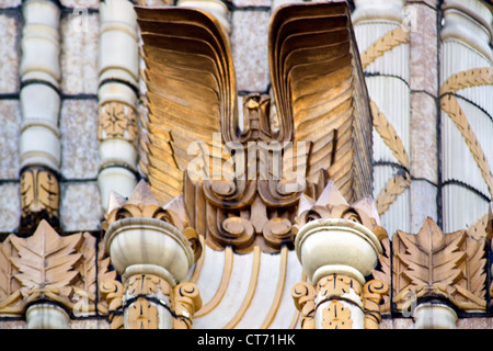 Art Deco facade on the John H McClatchy Building - corner of 69 th and Market Steet's in Upper Darby, Philadelphia. Stock Photo