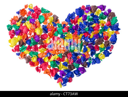 Human abstract heart isolated concept made from color crumpled paper pieces Stock Photo