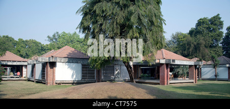 Gandhi Samarak Sangrahalaya at Sabarmati Ashram, Ahmedabad, India. Architect: Charles Correa, 1963. Corner view with the Gandhi Stock Photo