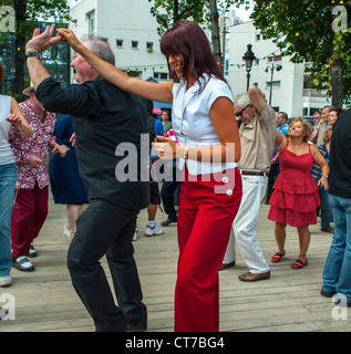Paris, France, Public Events, Couples Swing Dancing Rock'n'Roll on Seine River, Quai at 'Paris Plages' . Stock Photo
