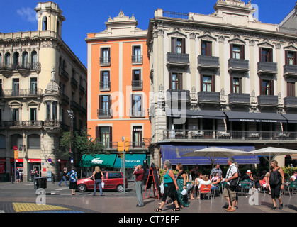 Spain, Catalonia, Barcelona, La Rambla, promenade, people, Stock Photo