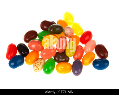 Handful Of Multi-Coloured And Multi-Flavoured Authentic Traditional Jelly Beans Sweets Against A White Background With A Clipping Path and No People Stock Photo