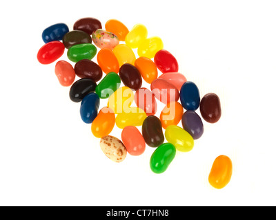 Handful Of Multi-Coloured And Multi-Flavoured Authentic Traditional Jelly Beans Sweets Against A White Background With A Clipping Path and No People Stock Photo