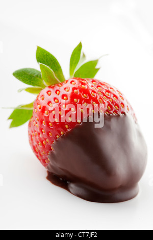 fresh strawberry dipped in dark chocolate Stock Photo
