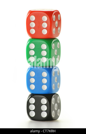 Composition with four colorful dices isolated on white Stock Photo
