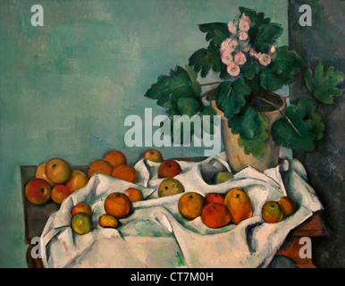 Still Life with Apples and a Pot of Primroses 1890 Paul Cézanne 1839 – 1906 France French Stock Photo
