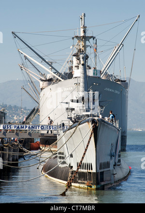 The USS Pampanito submarine and the SS Jeremiah O'Brien liberty ship at Pier 45 in Fisherman's Wharf in San Francisco. Stock Photo