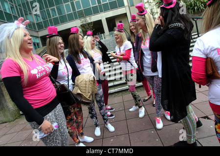 A hen party pictured partying on the start of their night out drinking in Brighton, East Sussex, UK. Stock Photo