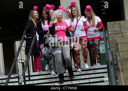 A hen party pictured partying on the start of their night out drinking in Brighton, East Sussex, UK. Stock Photo