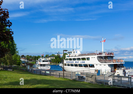 Tour boats for the Thousand Islands at the harbour in Gananoque, Lake Ontario, Ontario, Canada Stock Photo