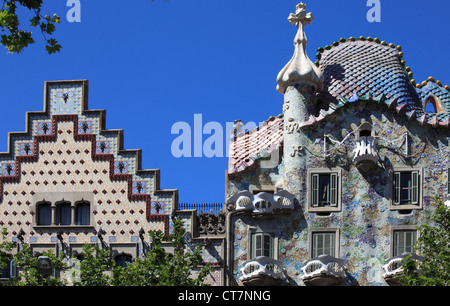 Spain, Catalonia, Barcelona, Casa Amatller, Casa Batllo, modernist architecture, Stock Photo