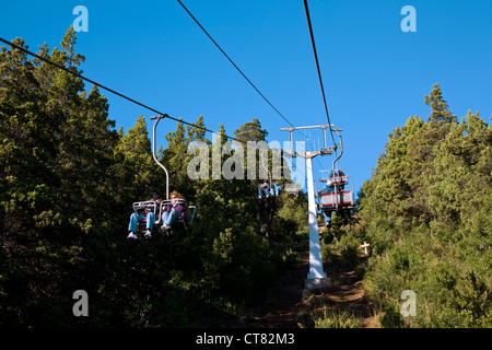 Aerosilla Campanario chairlift with view over Lake Nahuel Huapi Stock Photo