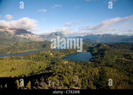 Aerosilla Campanario chairlift with view over Lake Nahuel Huapi Stock Photo