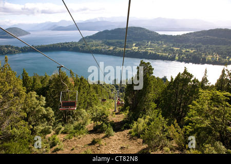 Aerosilla Campanario chairlift with view over Lake Nahuel Huapi Stock Photo