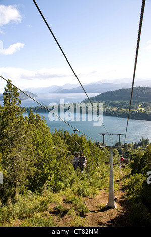 Aerosilla Campanario chairlift with view over Lake Nahuel Huapi Stock Photo