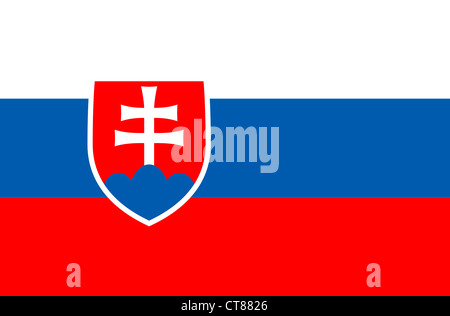 Flag of the Slovakian Republic with the National coat of arms. Stock Photo