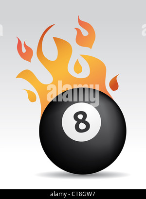 eight ball with fire flames Stock Photo