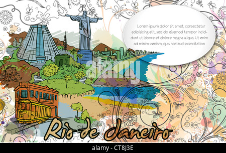 rio de janeiro doodles with floral vector illustration Stock Photo