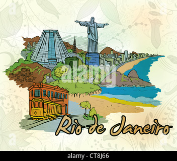 rio de janeiro doodles with floral vector illustration Stock Photo