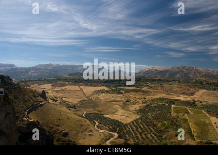 Ronda is a city in the Spanish province of Málaga. It is located about 100 km west of the city of Málaga in Spain. Stock Photo