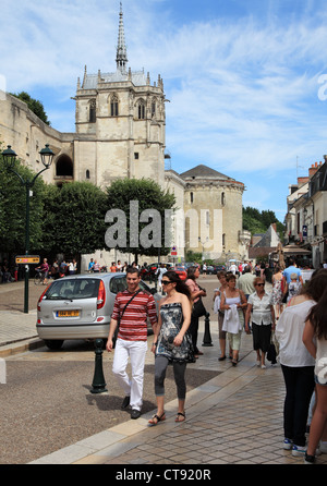 Couple walking holding hands in the French town of Amboise Indre-et-Loire France Stock Photo