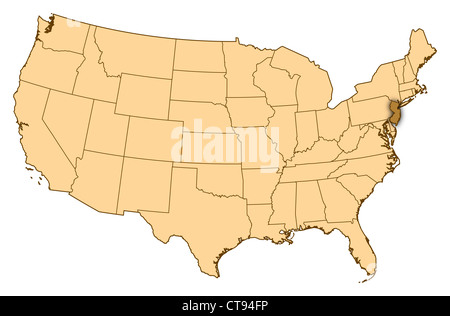 Map of United States where New Jersey is highlighted. Stock Photo