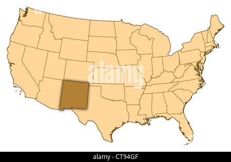 Map of United States where New Mexico is highlighted. Stock Photo