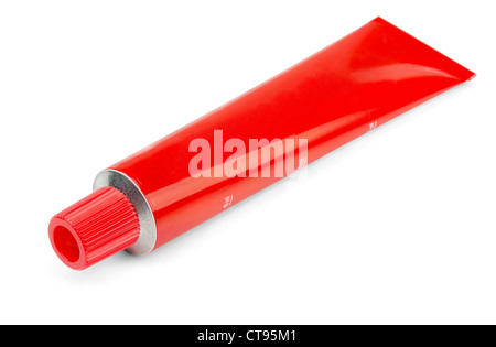 Red tube of ointment isolated on white Stock Photo