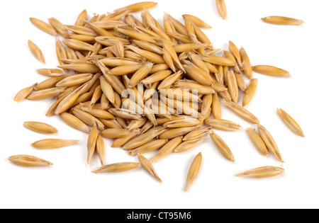 Pile of dried oat grains isolated on white Stock Photo