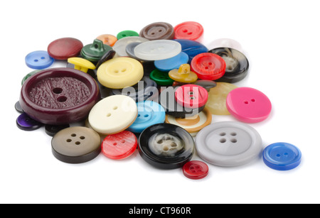 Pile of sewing buttons isolated on white Stock Photo