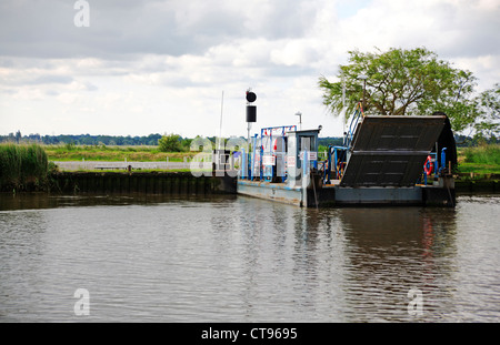 The vehicular Ferry docked on the south side of the River Yare on the Norfolk Broads at Reedham, Norfolk, England, UK. Stock Photo