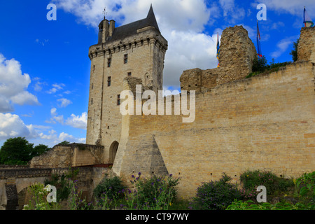 Tour de l'Horloge, Chateau Chinon, Loire Valley, France. The medieval clock tower is now the entrance to the castle. Stock Photo