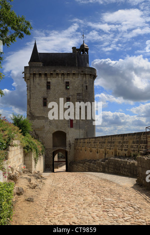 Tour de l'Horloge, Chateau Chinon, Loire Valley, France. The medieval clock tower is now the entrance to the castle. Stock Photo