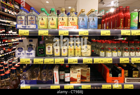 Self -service Supermarket, shelf, rack with different products, foods. Stock Photo